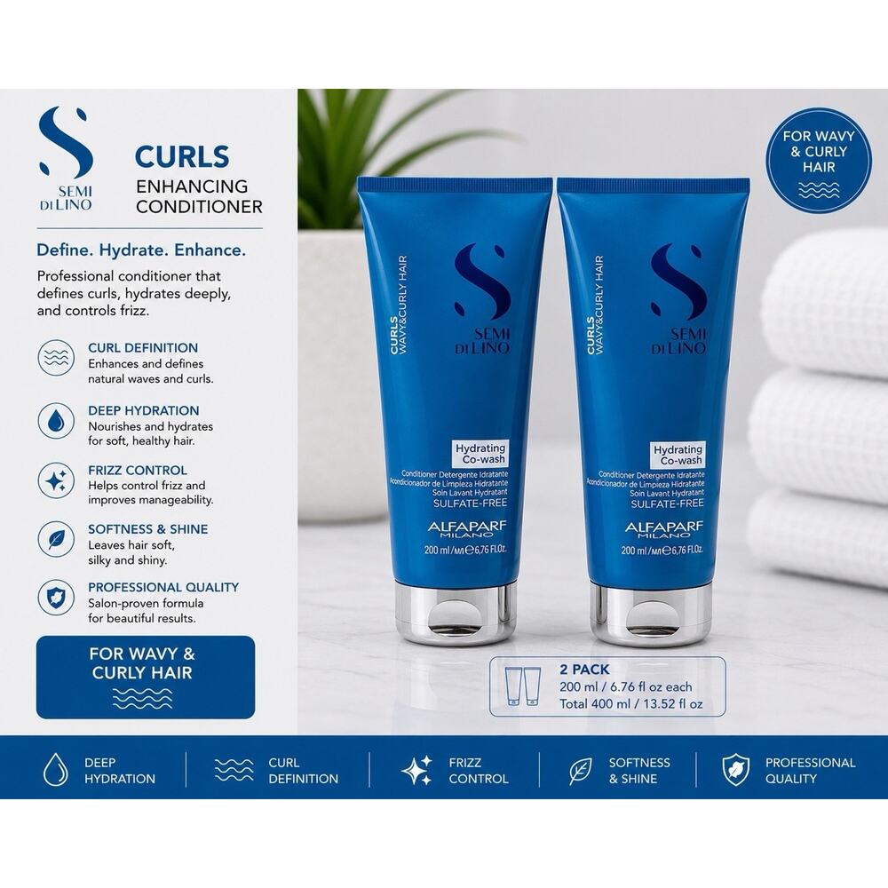 Alfaparf Semi Di Lino Curls Hydrating Co-Wash Duo 6.76 Fl.Oz Each